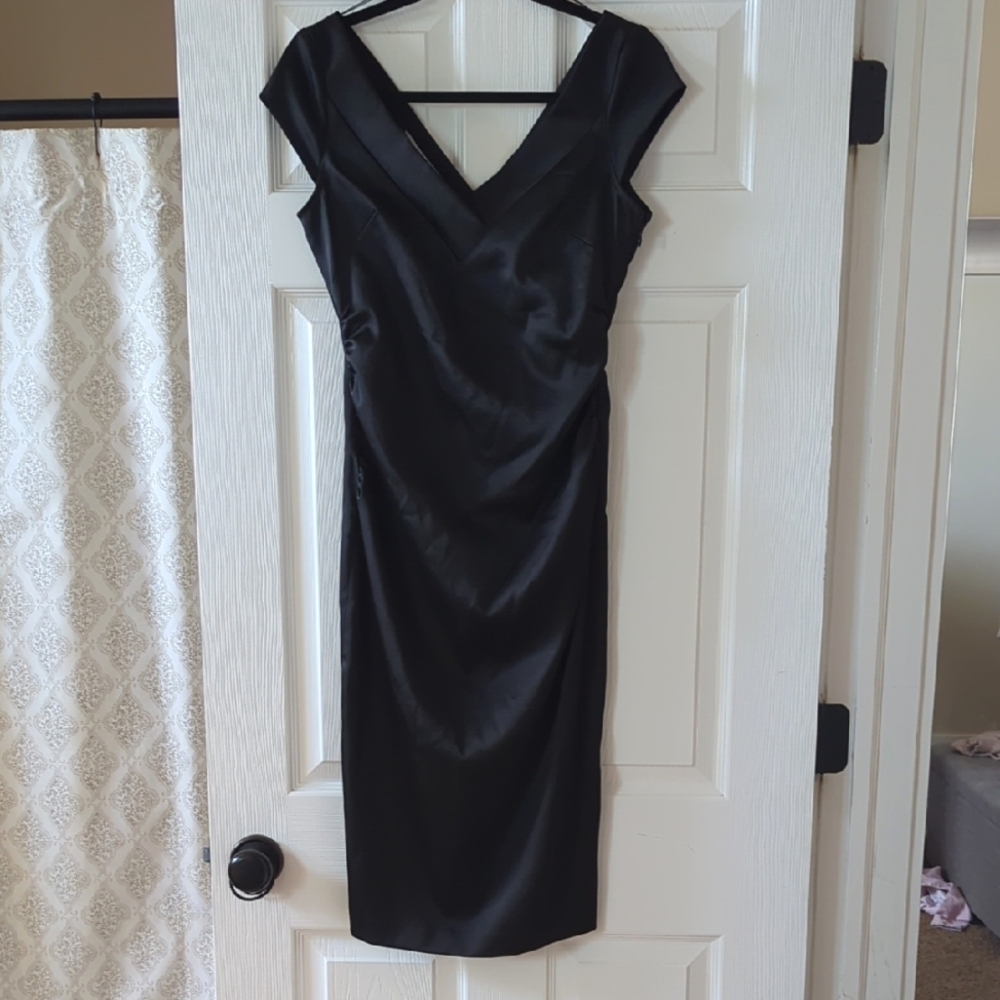 Maggie London V-Neck Satin Dress